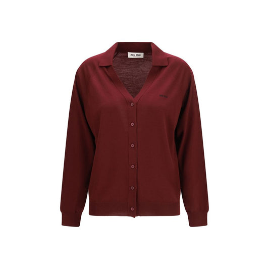 Miu Miu Bordeaux Virgin Wool Cardigan
