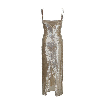 Nissa Gold Nylon Midi Sequin Cocktail Dress IT38 | S