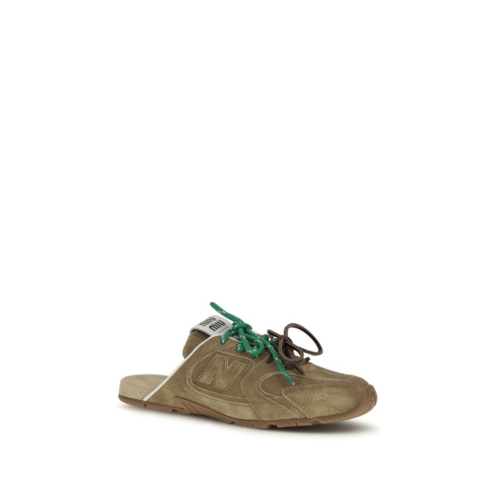 Miu Miu x New Balance Beige Calf Leather 530 SL Faded Suede Sneaker Mules
