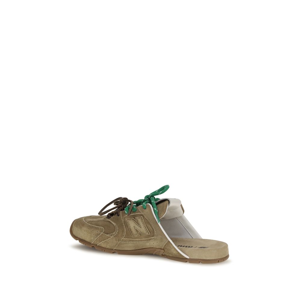 Miu Miu x New Balance Beige Calf Leather 530 SL Faded Suede Sneaker Mules