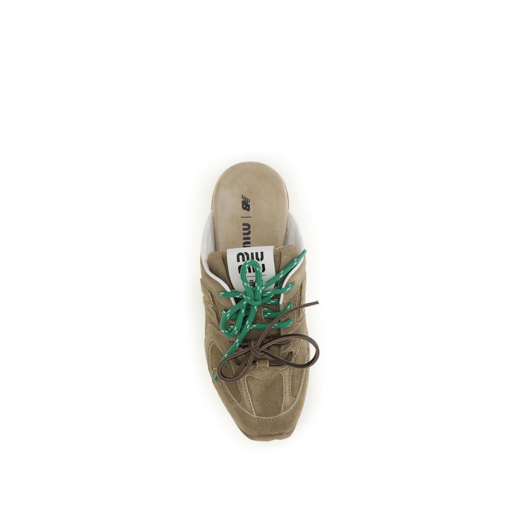 Miu Miu x New Balance Beige Calf Leather 530 SL Faded Suede Sneaker Mules