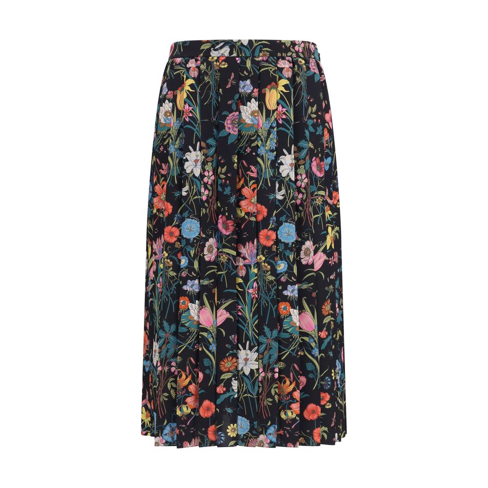 Gucci Multicolor Flora Printed Silk Midi Skirt