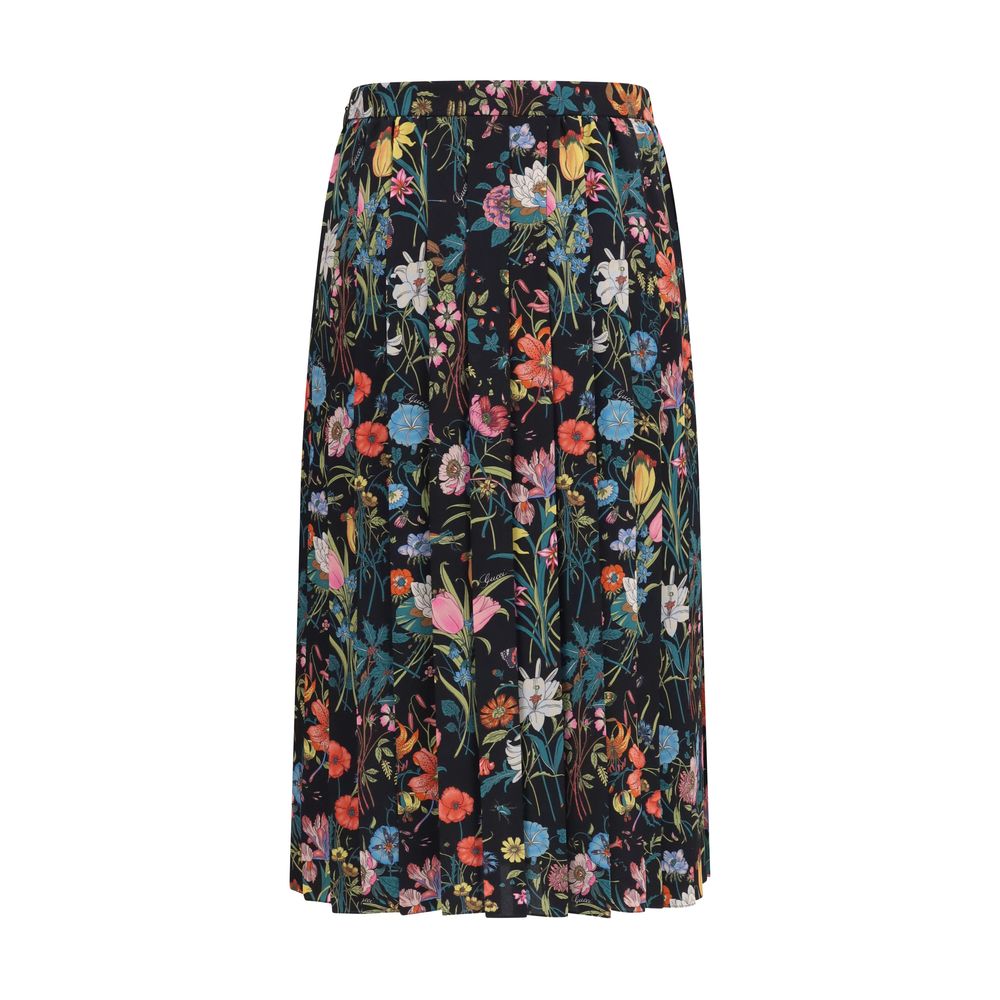 Gucci Multicolor Flora Printed Silk Midi Skirt