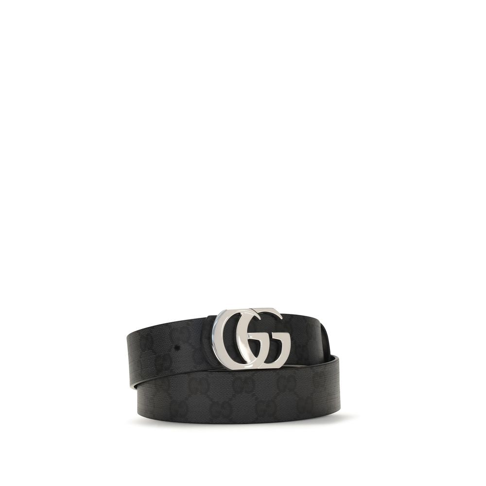 Gucci Black Calf Leather Reversible Cut GG Marmont Belt
