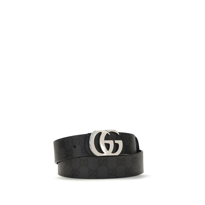 Gucci Black Calf Leather Reversible Cut GG Marmont Belt