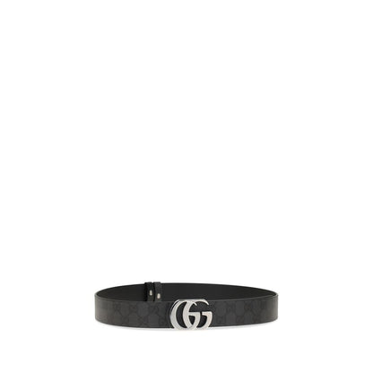 Gucci Black Calf Leather Reversible Cut GG Marmont Belt