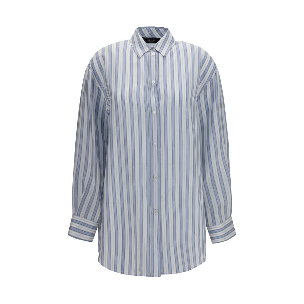 Gucci Blue Silk Shirt Baiadera Silk Jacquard Shirt