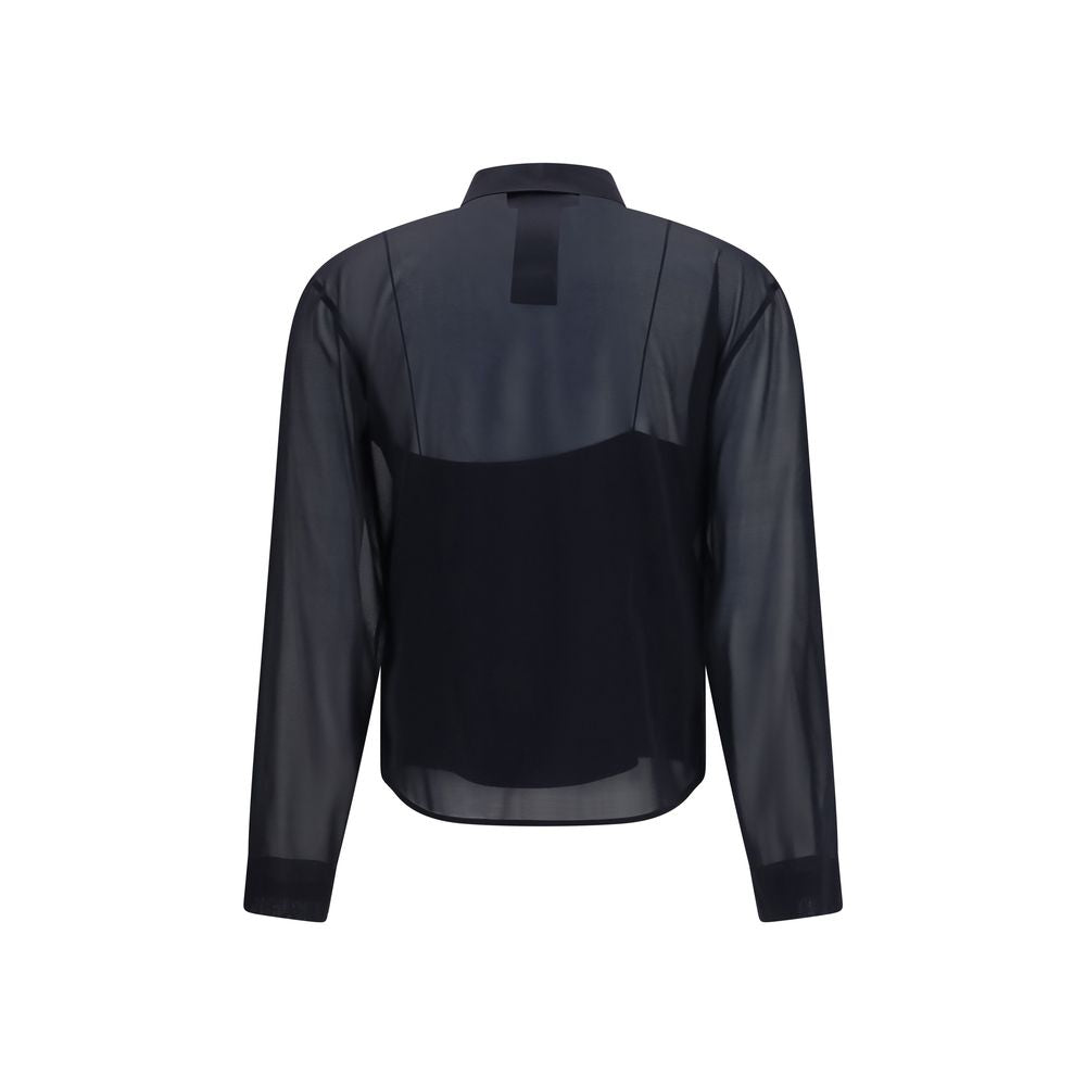 Gucci Black Stretch Silk Chiffon Dress Shirt