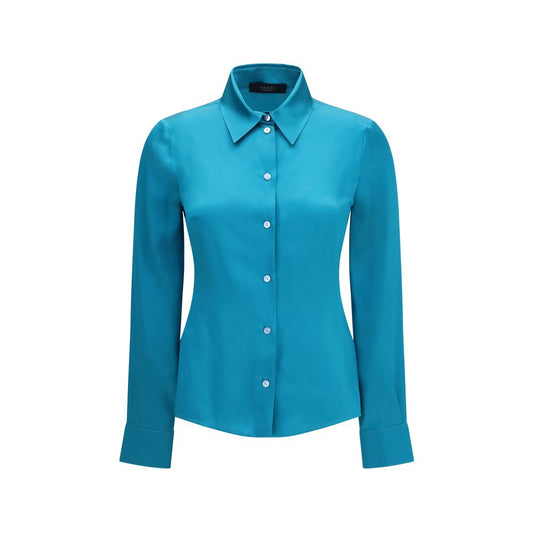 Gucci Blue Silk Satin Dress Shirt