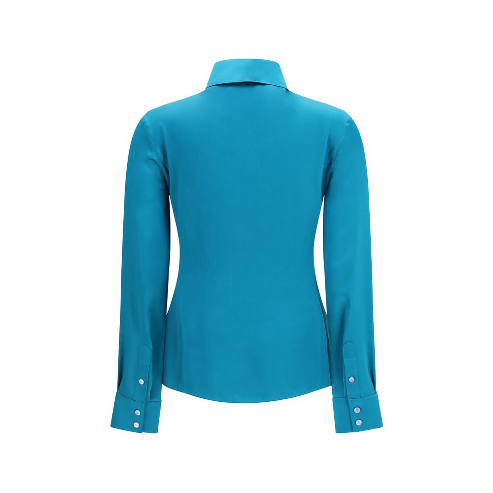 Gucci Blue Silk Satin Dress Shirt