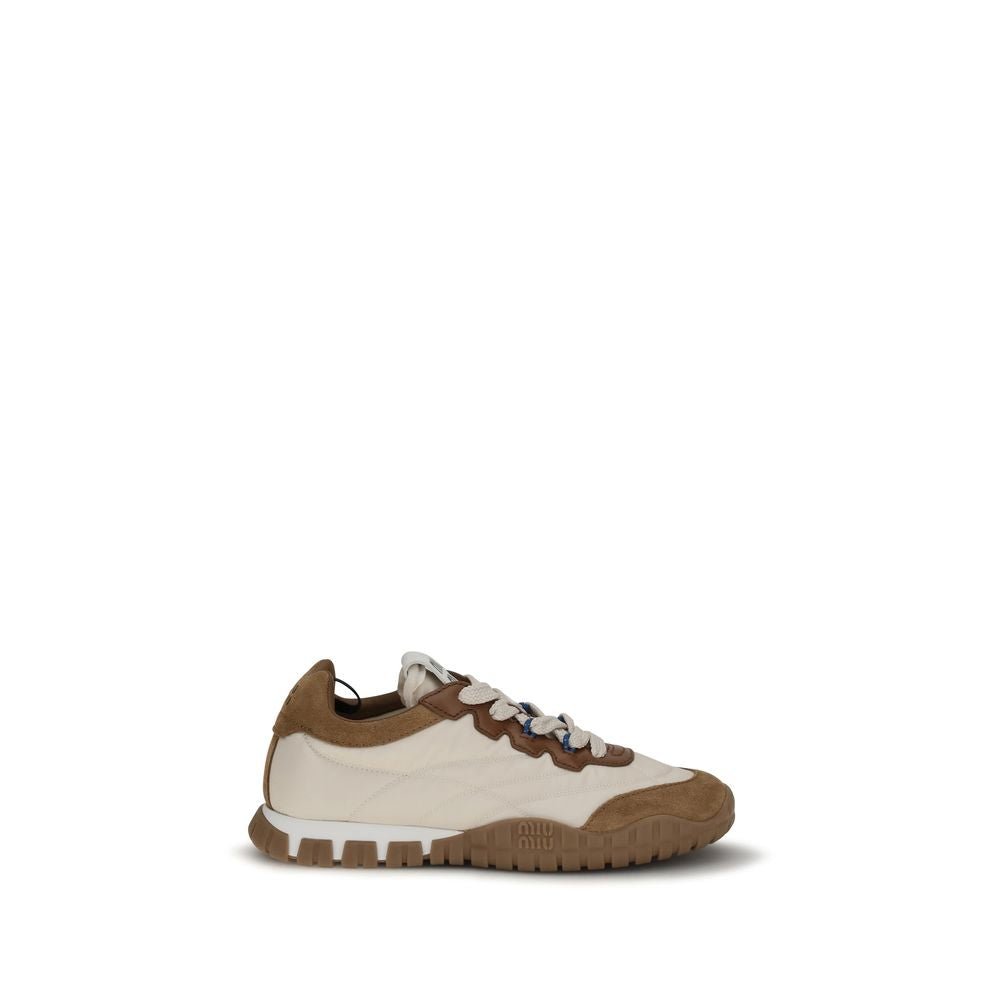 Miu Miu Beige Tyre Technical Fabric and Suede Sneakers