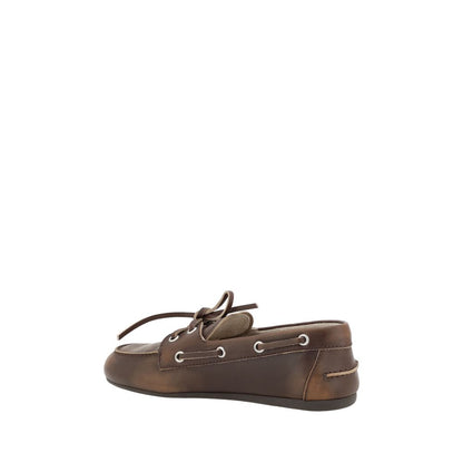 Miu Miu Brown Calf Leather Unlined Boat Slip-On Loafers