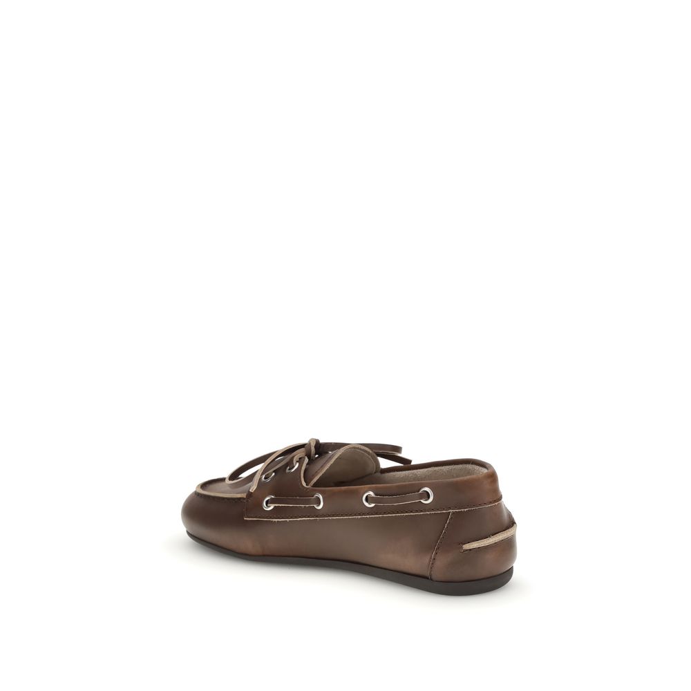 Miu Miu Brown Calf Leather Unlined Boat Slip-On Loafers