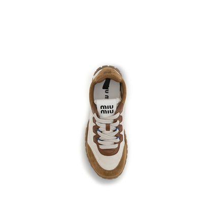 Miu Miu Beige Tyre Technical Fabric and Suede Sneakers