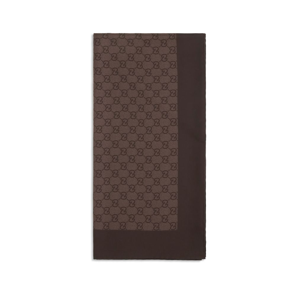 Gucci Brown Silk GG Twill Jacquard Scarf Foulard