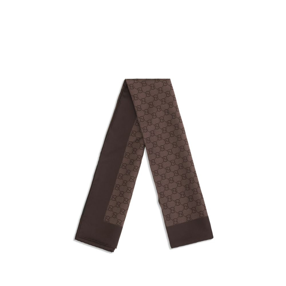 Gucci Brown Silk GG Twill Jacquard Scarf Foulard