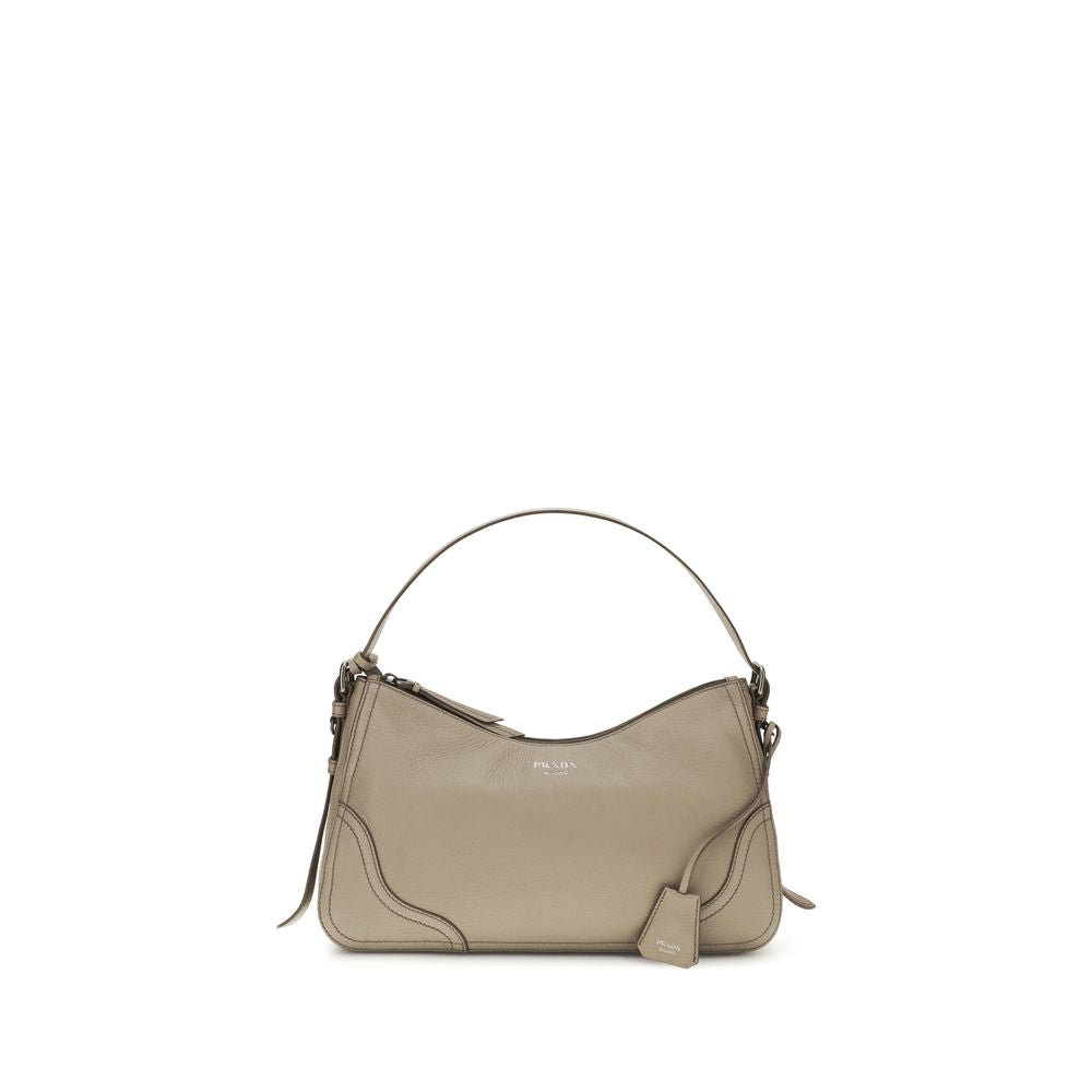 Prada Aimée Large Shoulder Bag in Gray Calf Leather Bos Taurus