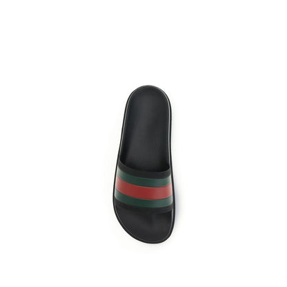 Gucci Black Pool Slide Web Stripe Sandals for Men