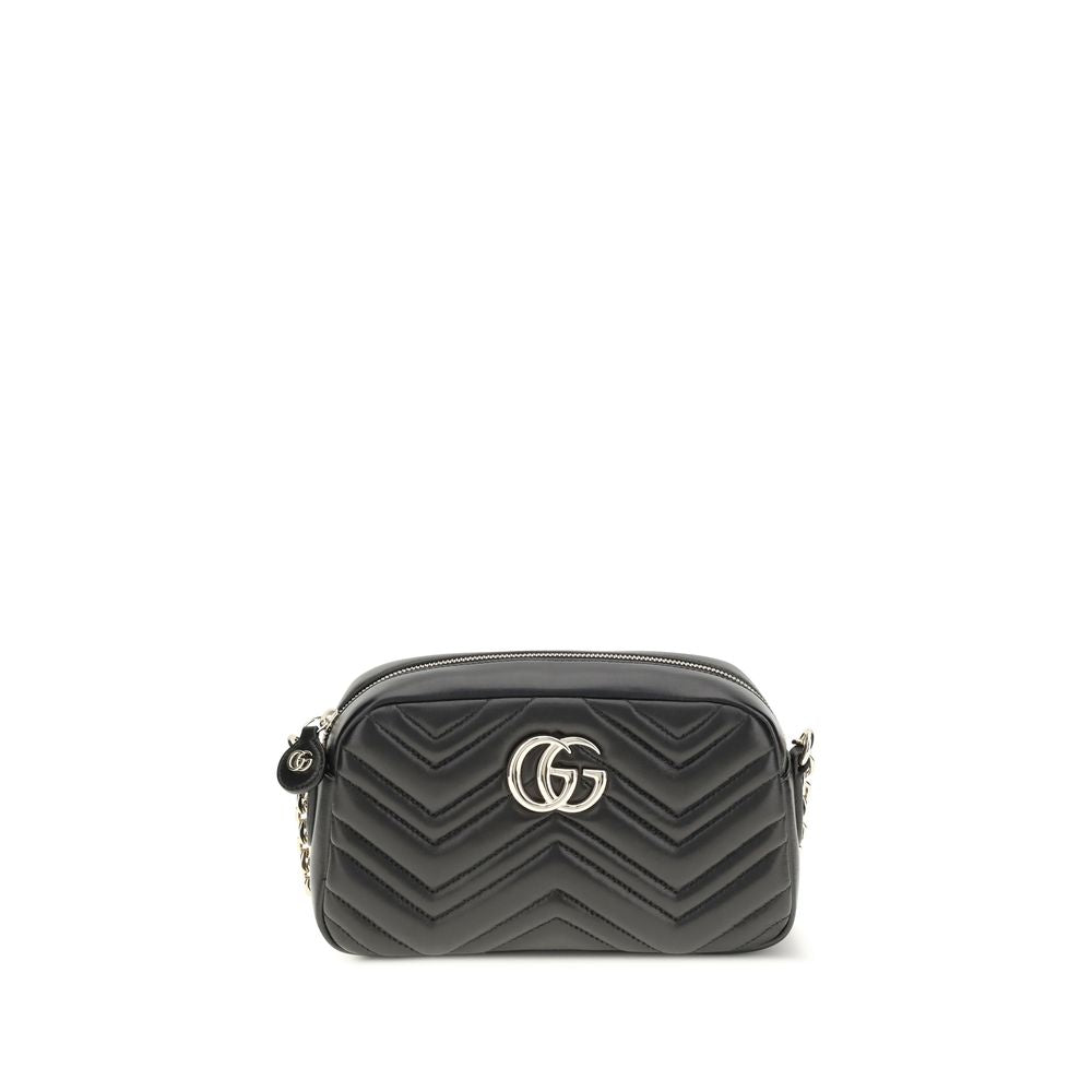 Gucci Black Calf Leather GG Marmont Shoulder Bag Handbag
