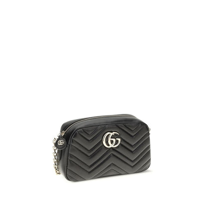 Gucci Black Calf Leather GG Marmont Shoulder Bag Handbag