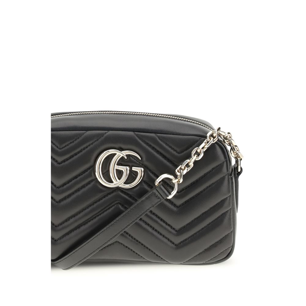 Gucci Black Calf Leather GG Marmont Shoulder Bag Handbag