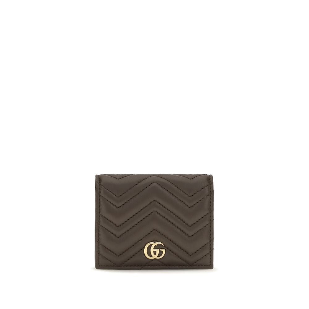 Gucci Brown Chevron Matelassé Nappa Leather Small GG Marmont Wallet