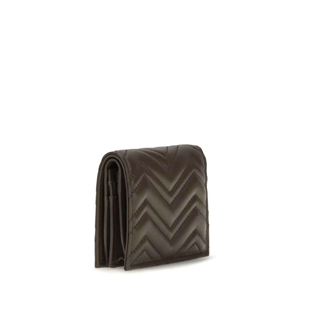 Gucci Brown Chevron Matelassé Nappa Leather Small GG Marmont Wallet