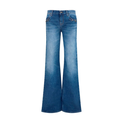Gucci Medium Blue Washed Cotton Horsebit Flared Jeans