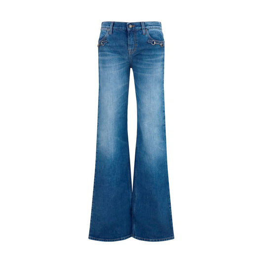 Gucci Medium Blue Washed Cotton Horsebit Flared Jeans