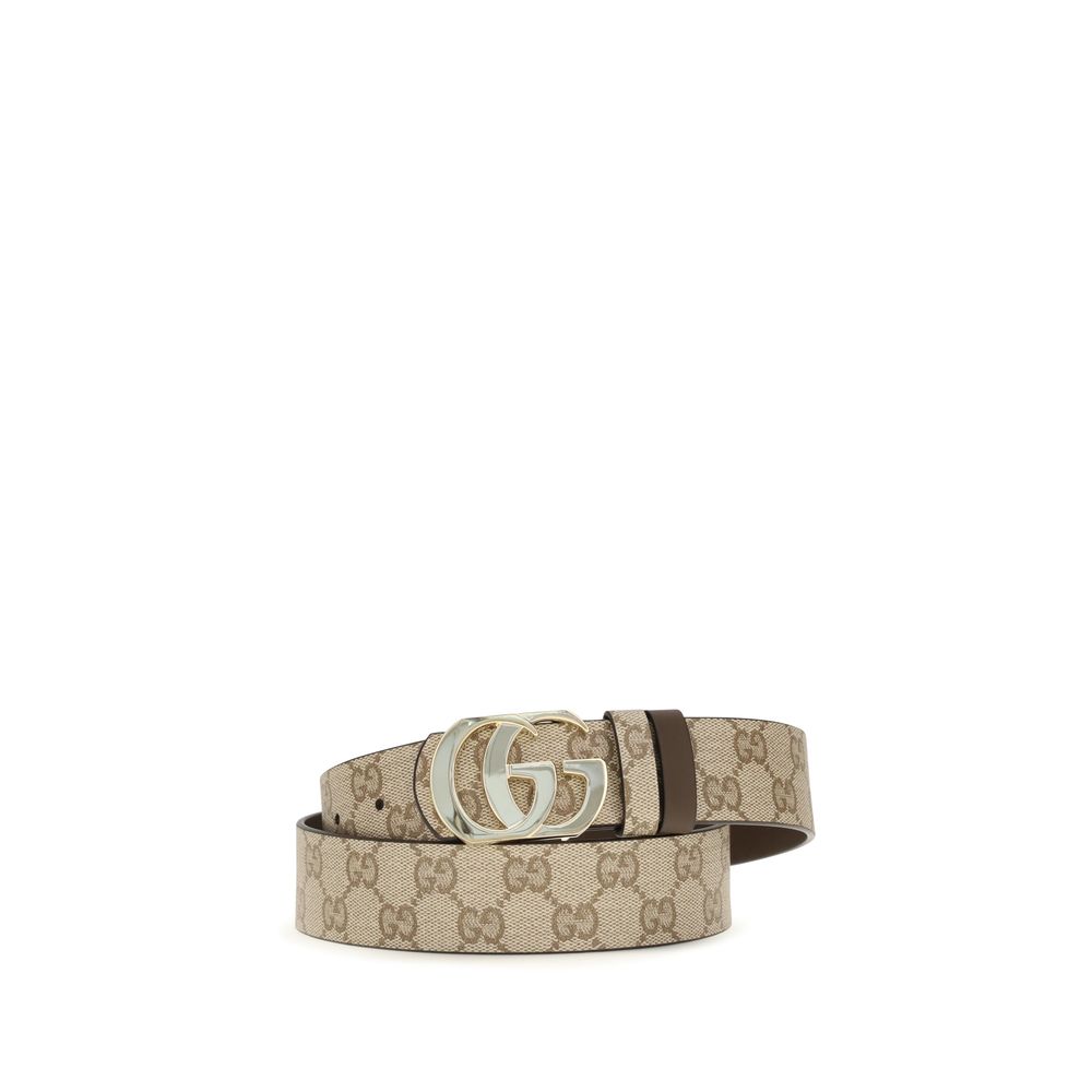 Gucci Beige & Ebony GG Supreme Double G Leather Belt