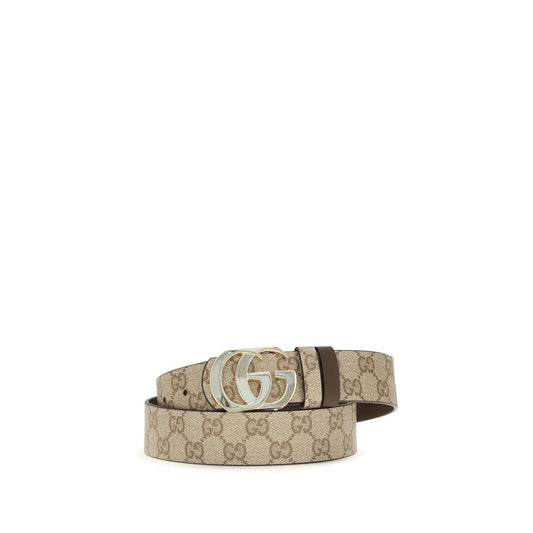 Gucci Beige & Ebony GG Supreme Double G Leather Belt