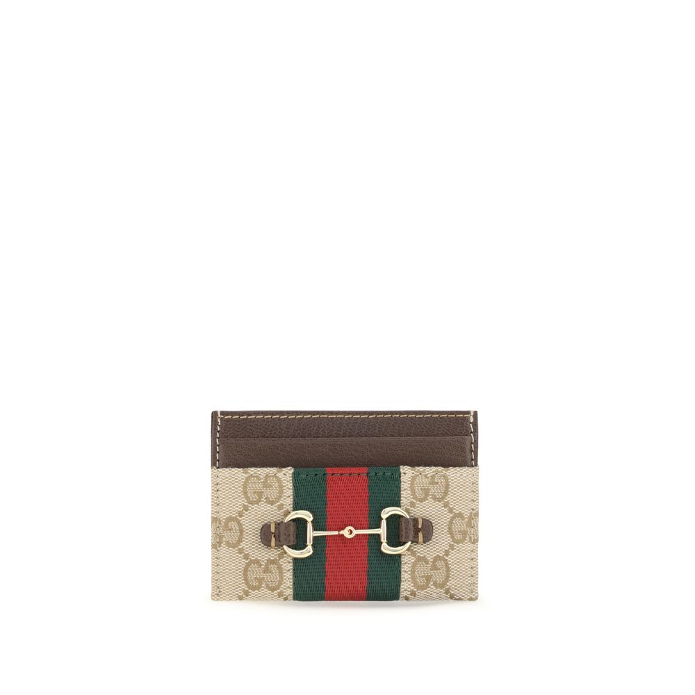 Gucci Beige Web Horsebit Card Holder Wallet