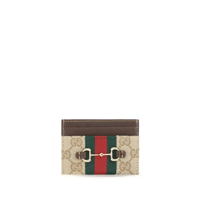 Gucci Beige Web Horsebit Card Holder Wallet