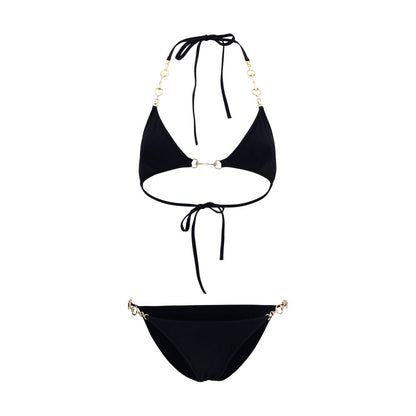 Gucci Black Stretch Bikini with Gold Tone Horsebit Chain