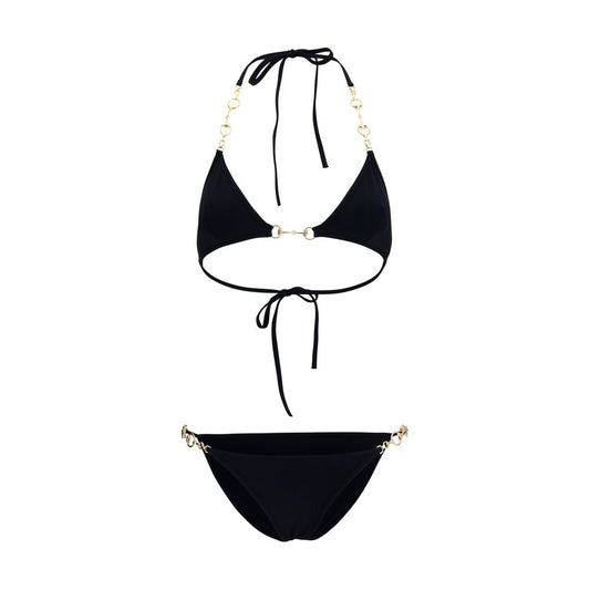 Gucci Black Stretch Bikini with Gold Tone Horsebit Chain