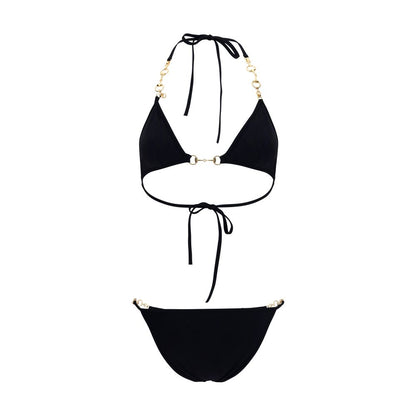Gucci Black Stretch Bikini with Gold Tone Horsebit Chain