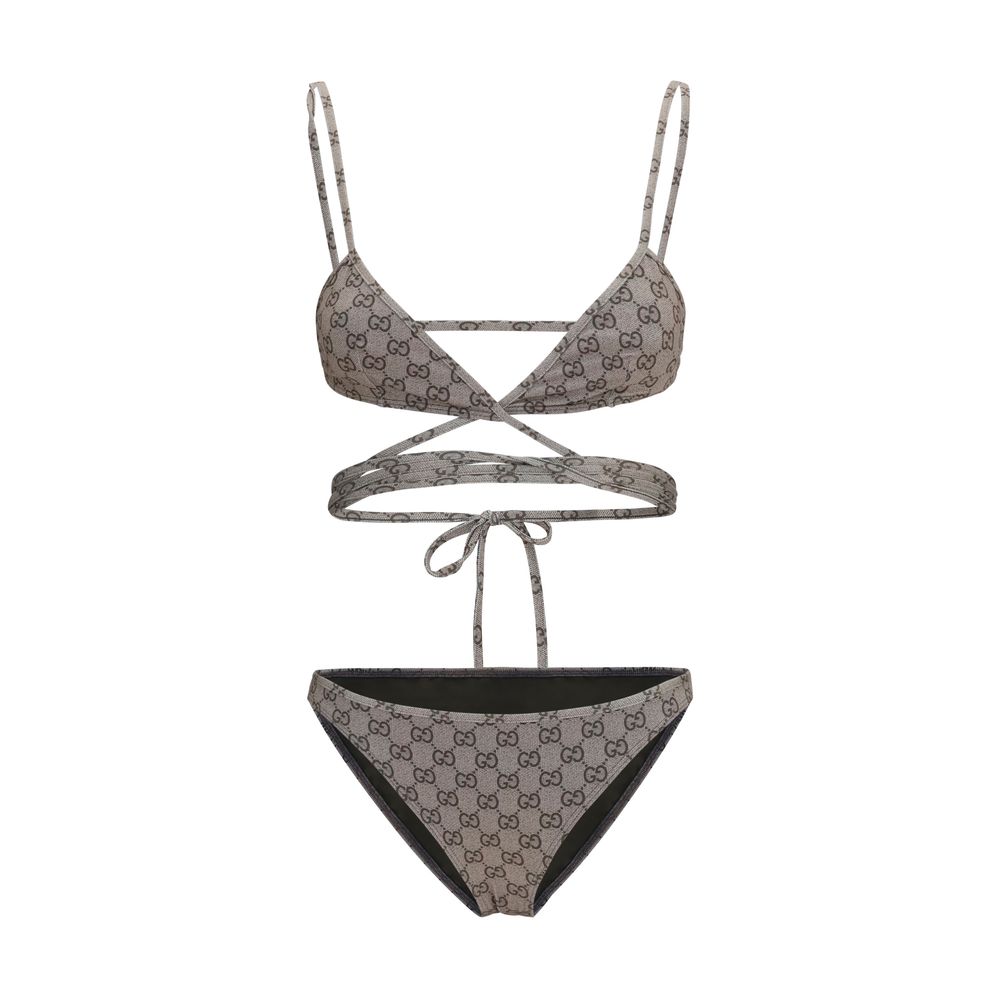 Gucci Beige & Dark Brown GG Stretch Bikini
