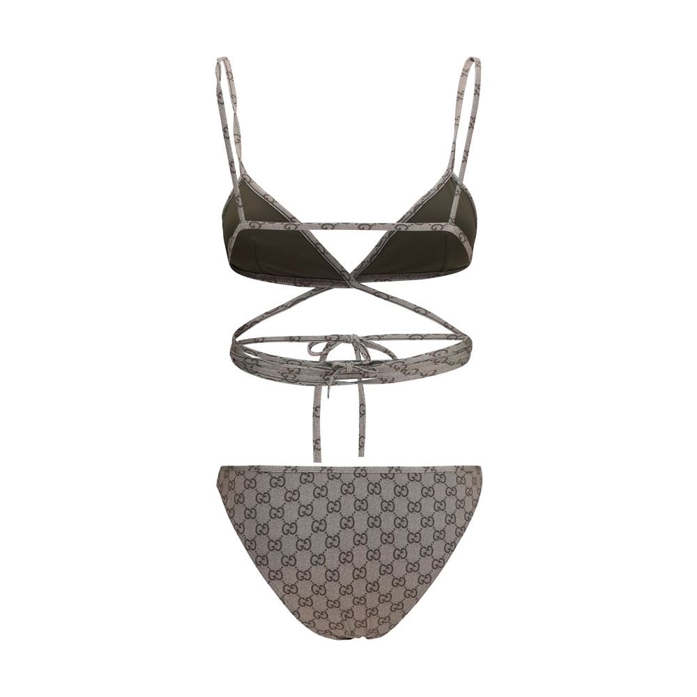 Gucci Beige & Dark Brown GG Stretch Bikini