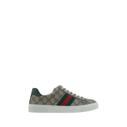 Gucci Beige & Ebony GG Supreme Ace Low Top Sneakers