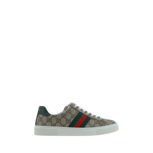 Gucci Beige & Ebony GG Supreme Ace Low Top Sneakers