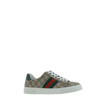 Gucci Beige & Ebony GG Supreme Ace Low Top Sneakers