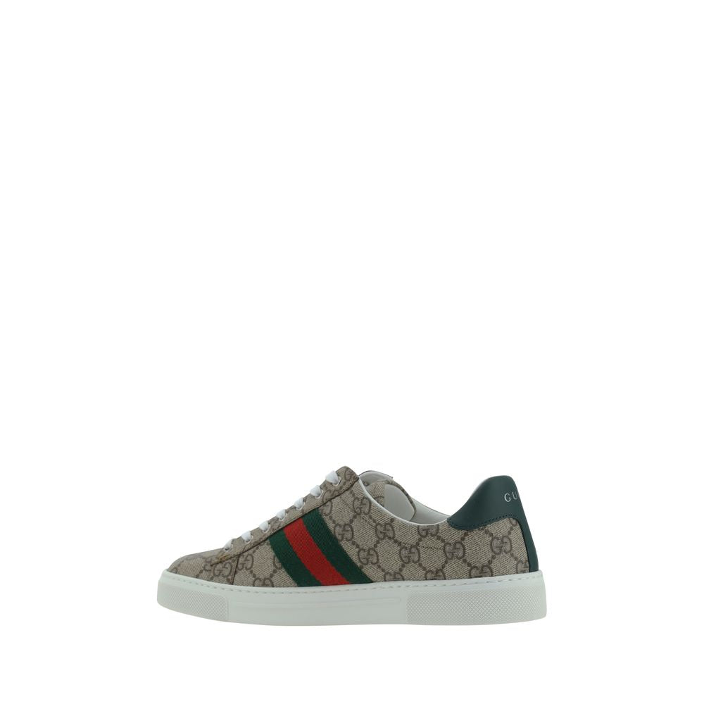 Gucci Beige & Ebony GG Supreme Ace Low Top Sneakers