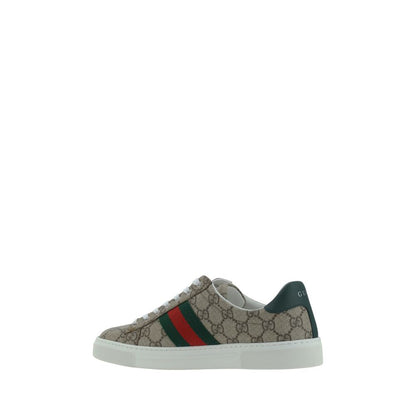 Gucci Beige & Ebony GG Supreme Ace Low Top Sneakers