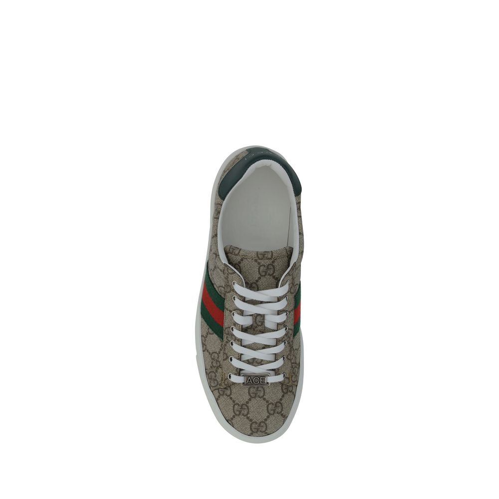 Gucci Beige & Ebony GG Supreme Ace Low Top Sneakers