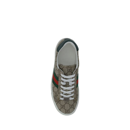 Gucci Beige & Ebony GG Supreme Ace Low Top Sneakers