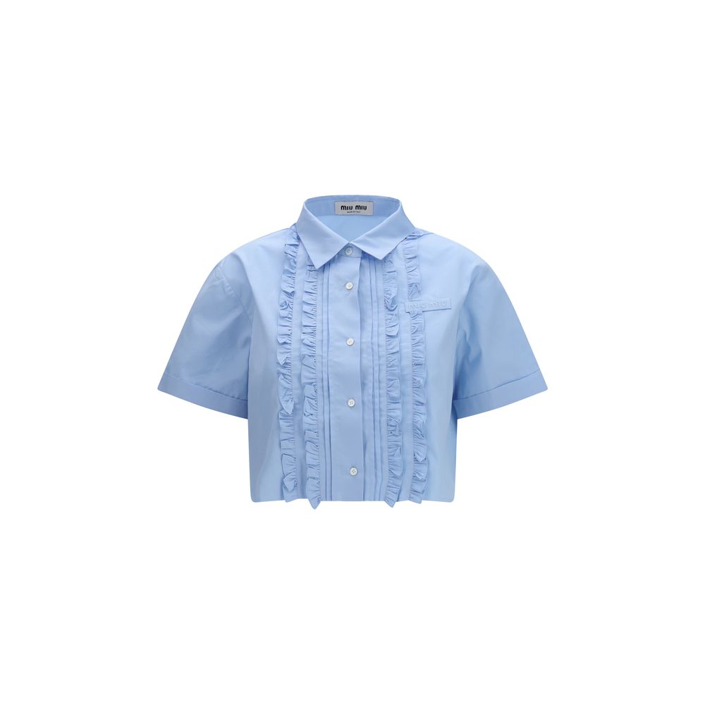 Miu Miu Blue Cotton Poplin Shortsleeve Shirt