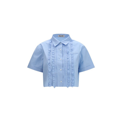 Miu Miu Blue Cotton Poplin Shortsleeve Shirt