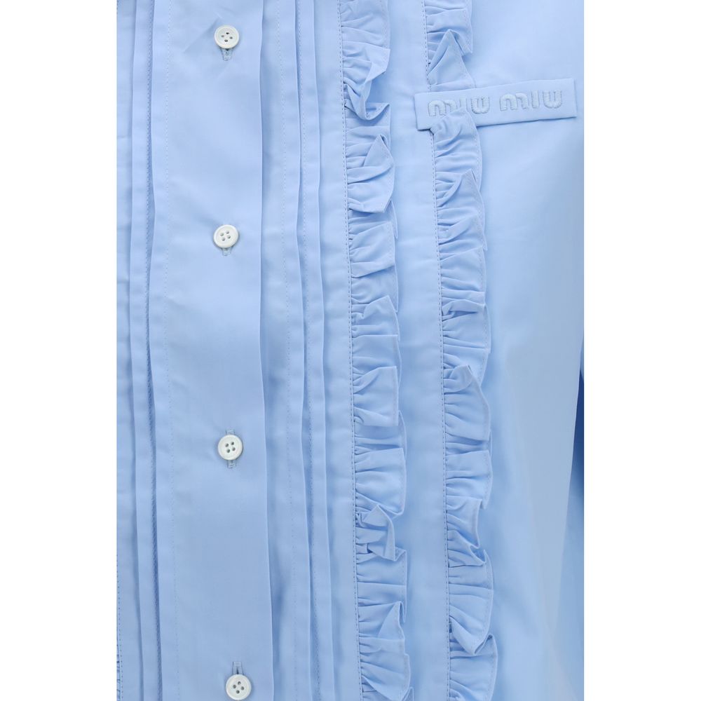 Miu Miu Blue Cotton Poplin Shortsleeve Shirt
