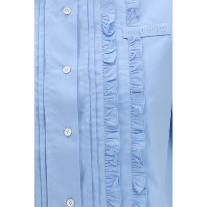 Miu Miu Blue Cotton Poplin Shortsleeve Shirt