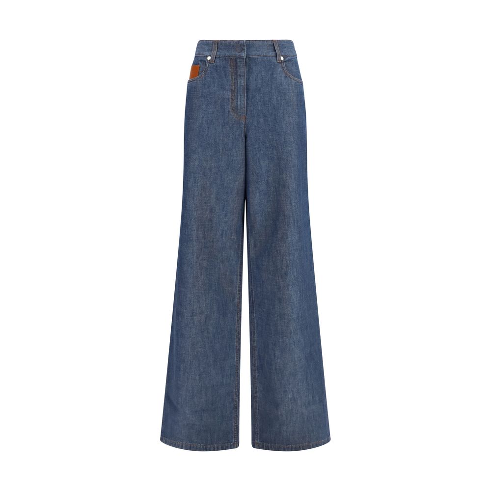 Fendi Blue Cotton Wide-Leg Chambray Denim Jeans